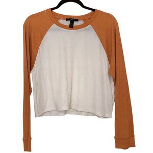 Forever 21 Orange White Long Sleeve Waffle Knit Raglan Top L